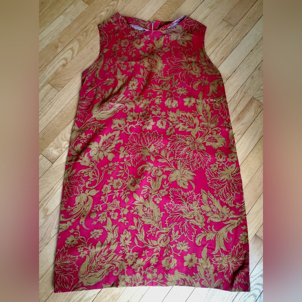 1960s handmade barkcloth shift dress • mid century jacquard style frock